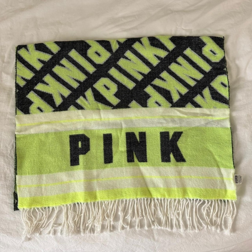 Neon green and black Victoria's Secret PINK scarf 27 x 88 in | 69 x 225 CM - Picture 3 of 8